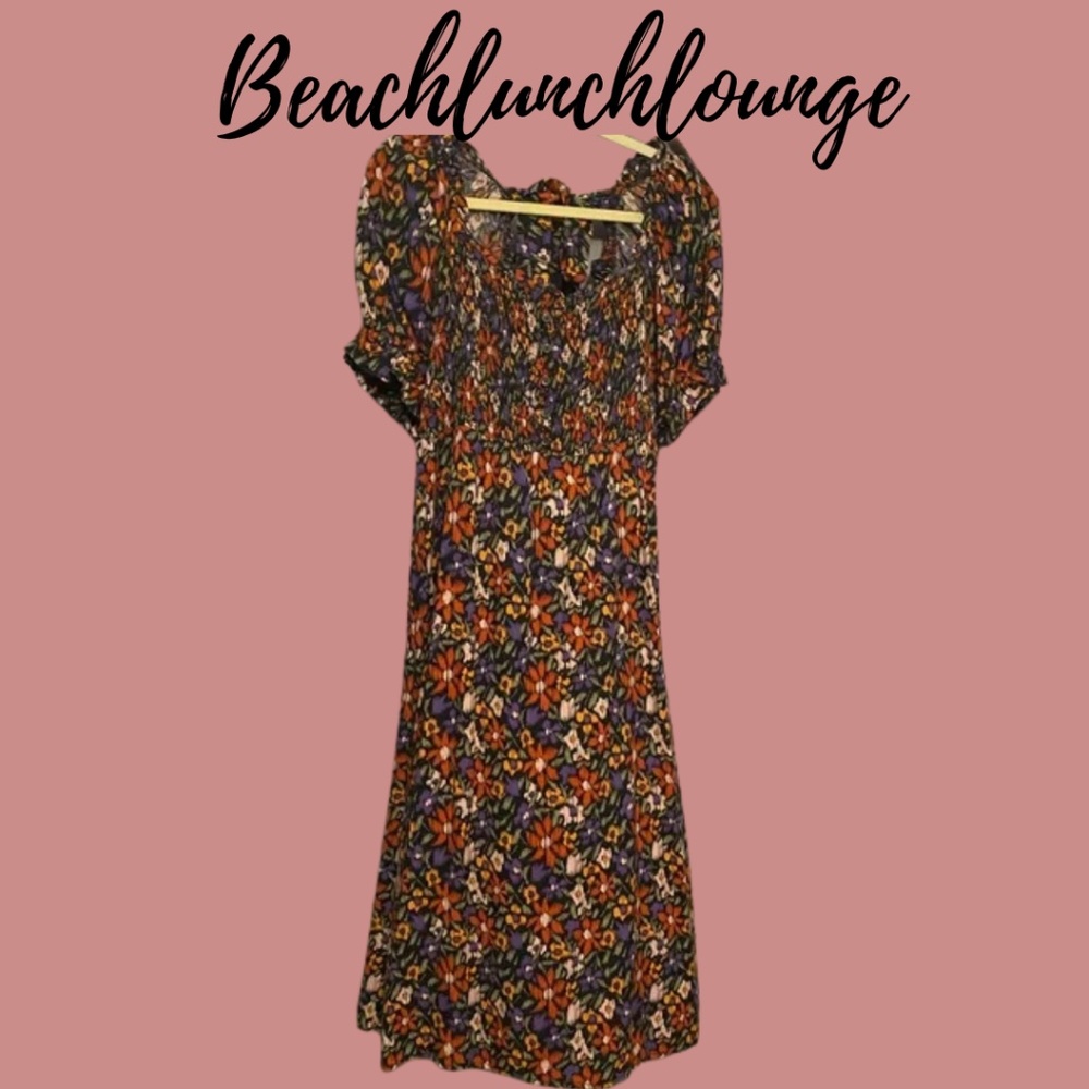 Beachlunchlounge Cataleya Smocked Midi Dress with Back Tie